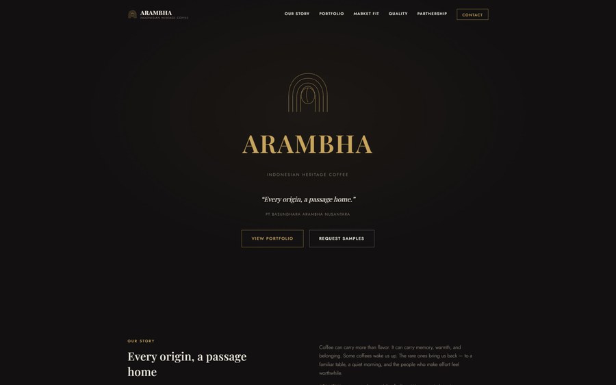 Portofolio website Arambha Indonesian Heritage Coffee oleh Studio Rumah